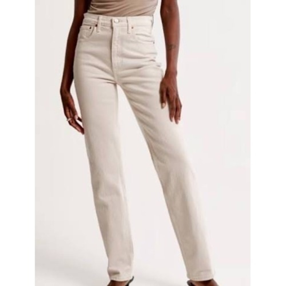 Abercrombie & Fitch Curve Love 90s Straight Ultra High‎ Rise Jeans Beige 33 16R
